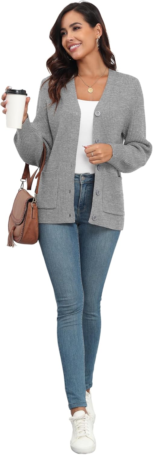 VIISHOW Women Chunky Knit Cardigan Sweater Long Sleeve V Neck Button up Cardigan with Pocket Sweater Coat for Fall and Winter - Image 6