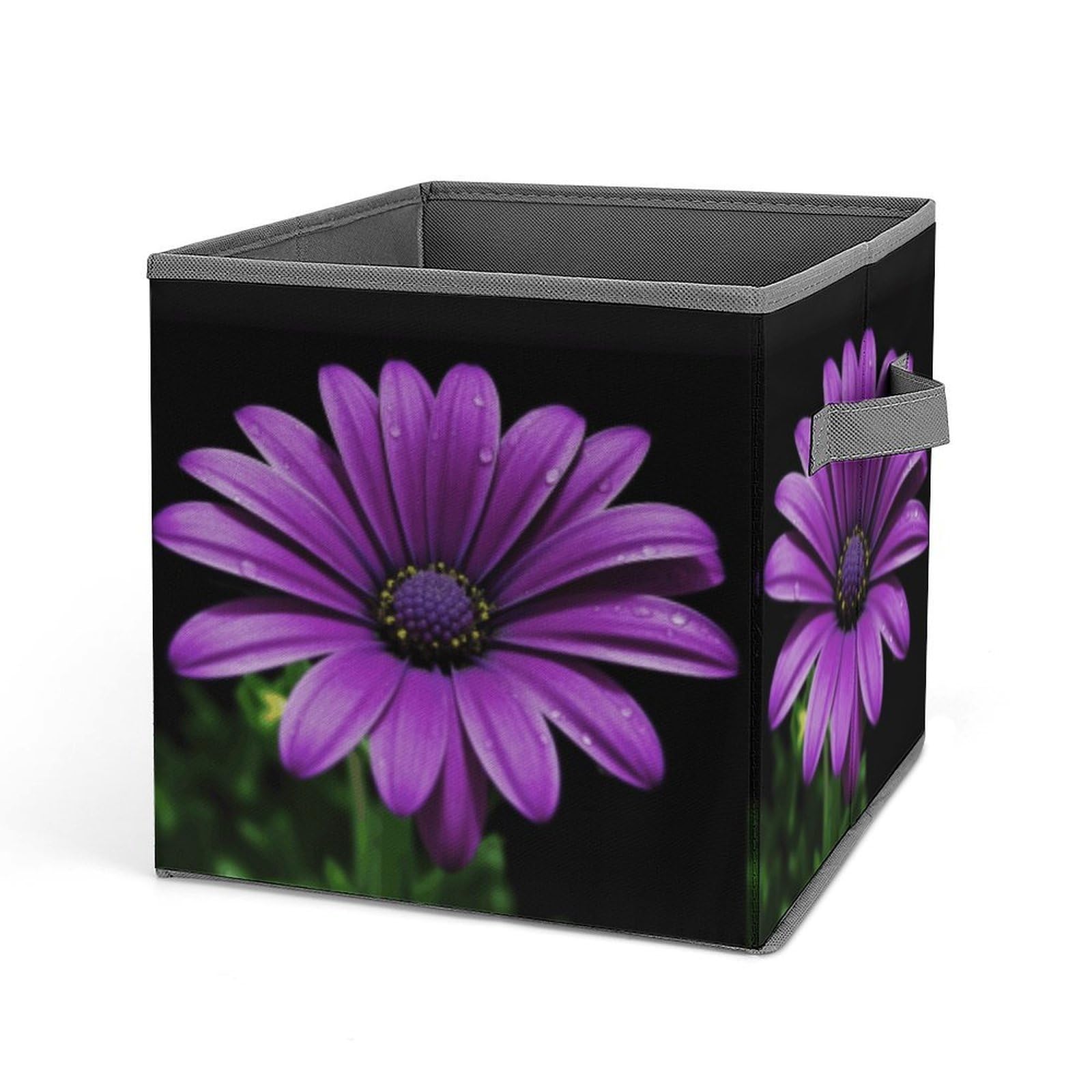 Purple Daisy Storage Baskets Collapsible, Exquisite Pattern Cube Box, Canvas Fabric Storage Bins with Handles, Clothe Organizer Box for Home Decorative Office Bedroom