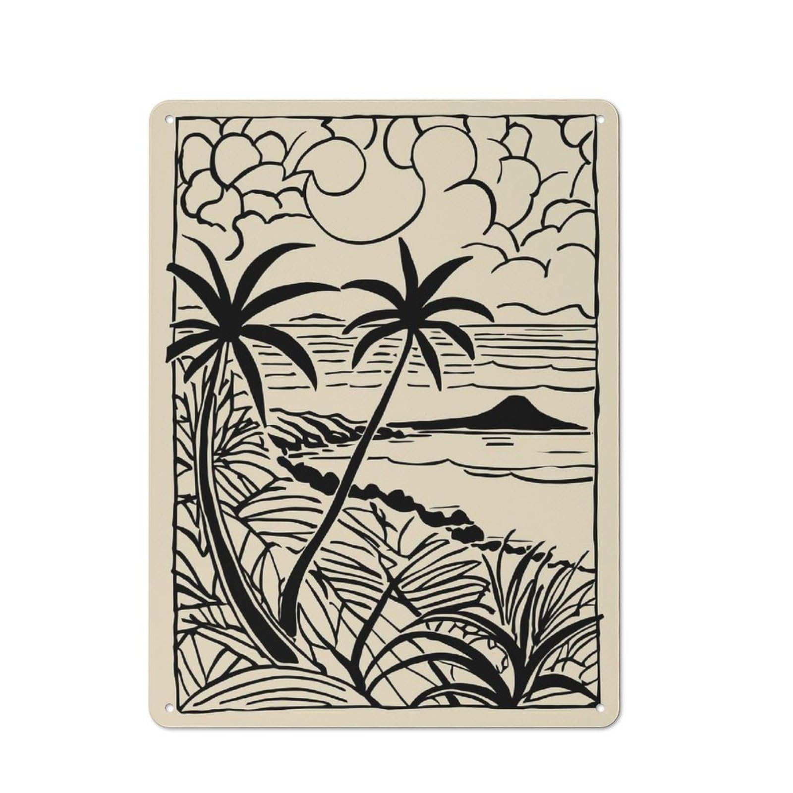 Junmoney Style-23 Tropical Island Scene With Palm Trees Tin Sign 40X30cm, Modern Vintage Creative Space Decor For Hobby Room, Office, Lounge Or Living Room