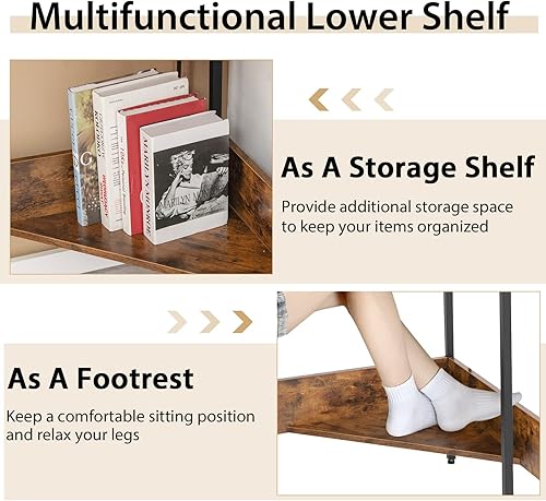 Miniatura 9 de Tangkula Escritorio esquinero con toma de corriente y puertos USB escritorio triangular para computadora con estación de carga estante de