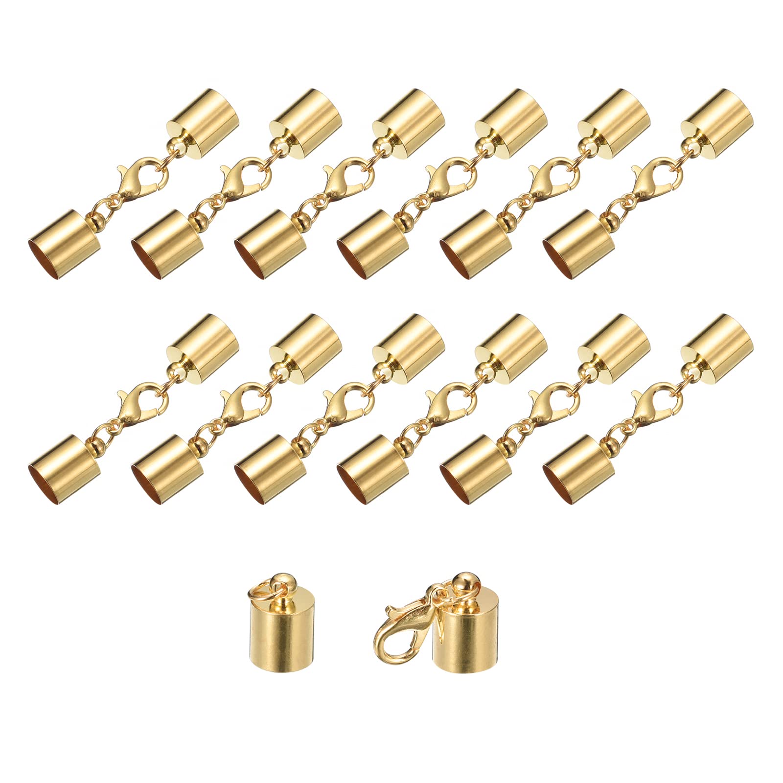 sourcing map 20Sets Leather Cord End Caps with Lobster Claw Clasps Fit 7.5mm Cords, Barrel Terminators for DIY Making Leather Bracelets, Light Golden