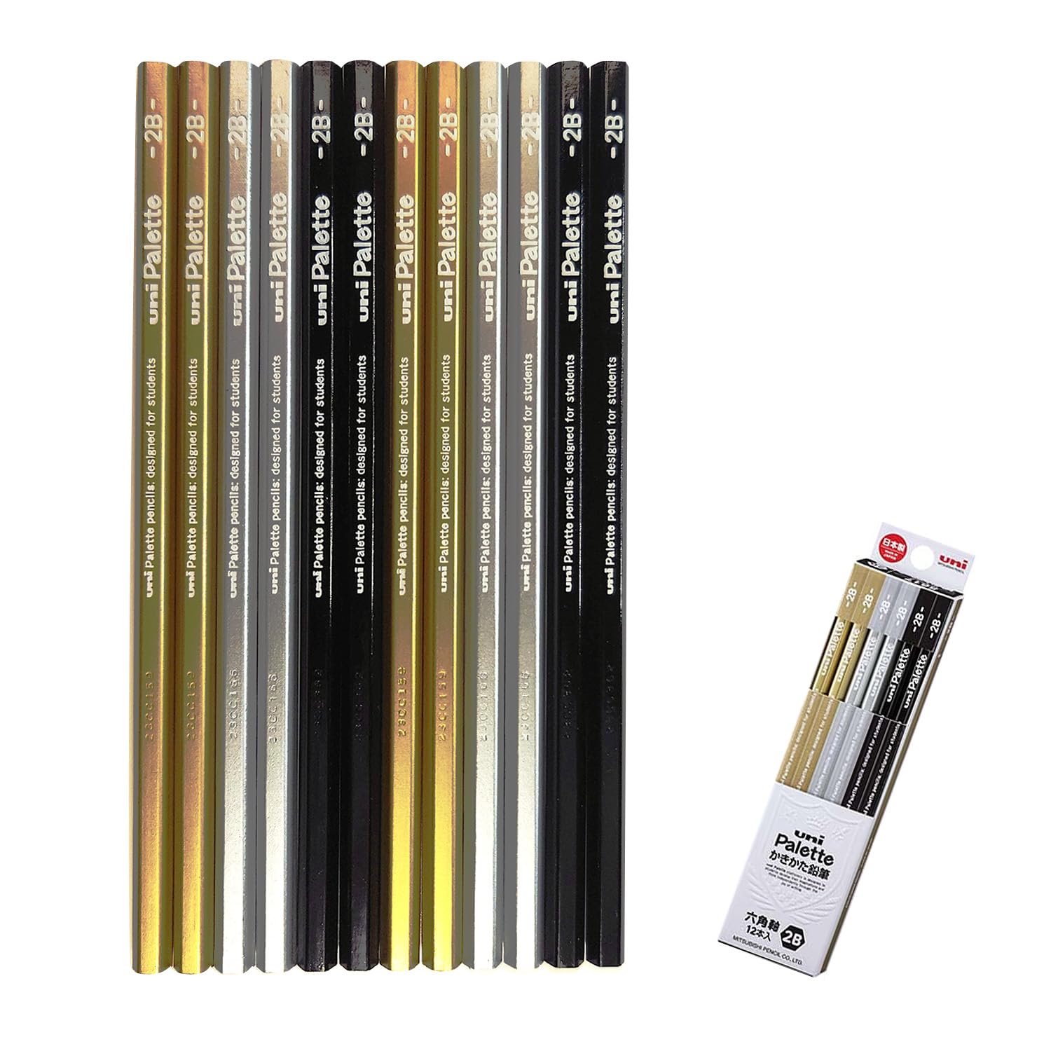 Personalized Pencil Mitsubishi Pencil Uni Palette Easy-to-Write Kakikata Pencil 1 Dozen 6 Colors Selectable Package Gun Gun Gun (2B, Regular Package, Black) : Office Products