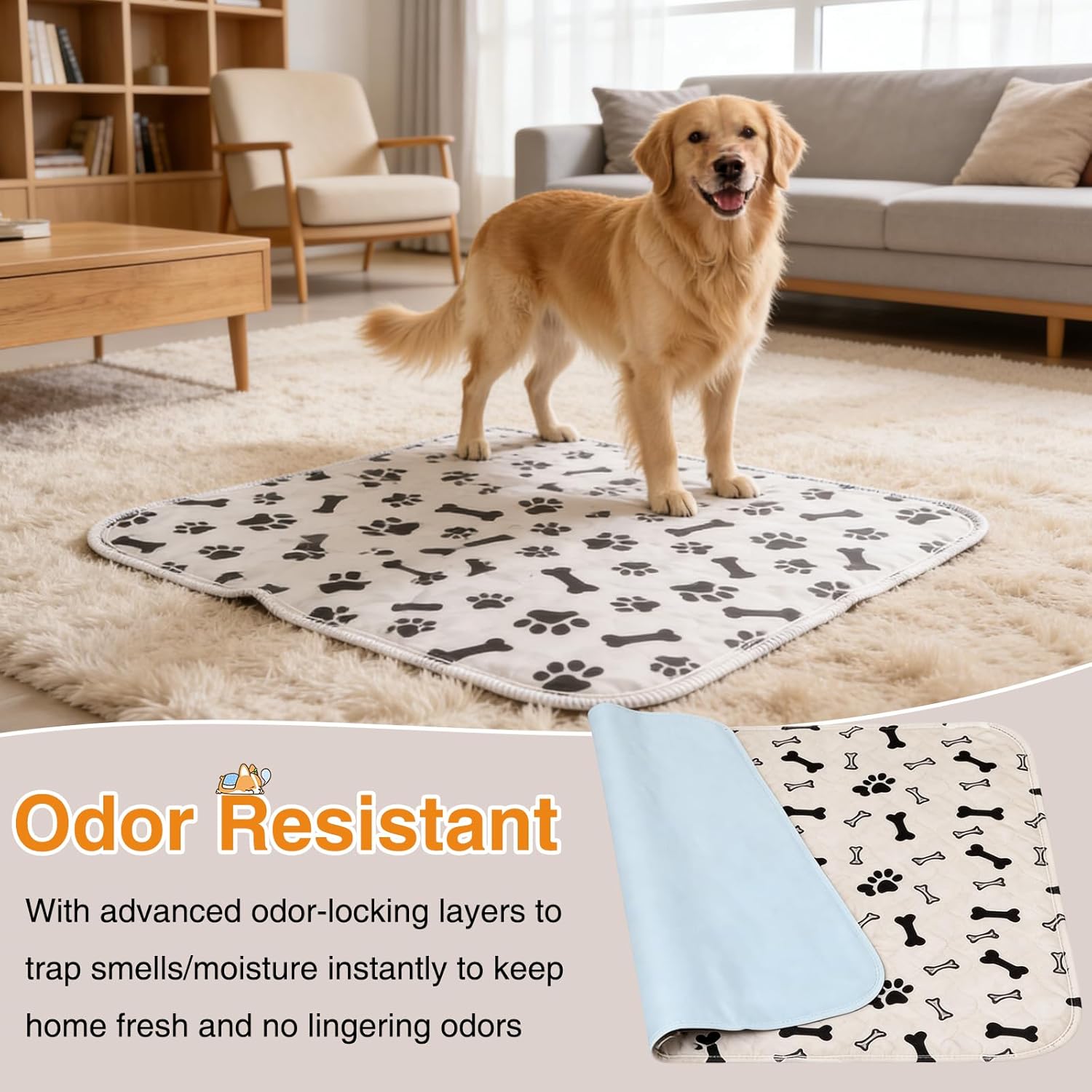 Puppy Pads with Pheromones, Washable Puppy Pee Pads for Dogs & Cats -Leak & Odor Proof, Non-Slip Base Training Pads for Home & Travel, Easy to Clean & Reusable (Large: 31.5" × 35.4")