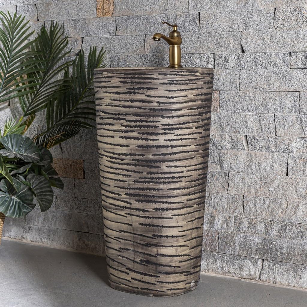 Pedestal Sinks Ceramic Integrated Basin Household Floor-Standing Wash Courtyard Art Balcony Outdoor Pool Bathroom Sink (A)