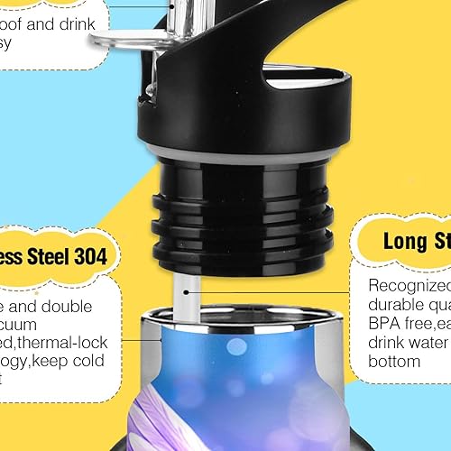 Miniatura 3 de Botella de agua infantil para la escuela, botella de agua de 20 onzas aisladas para niños y niñas, sin BPA, alas de ángel moradas suaves, color azul