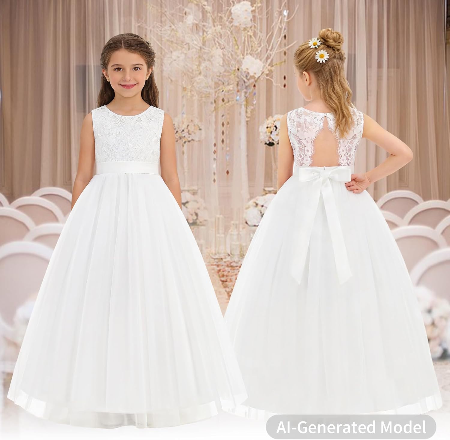 Flower Girls Dress Wedding Girl Lace Princess Dresses Sleeveless Back Hollow Birthday Party Formal Ball Gown
