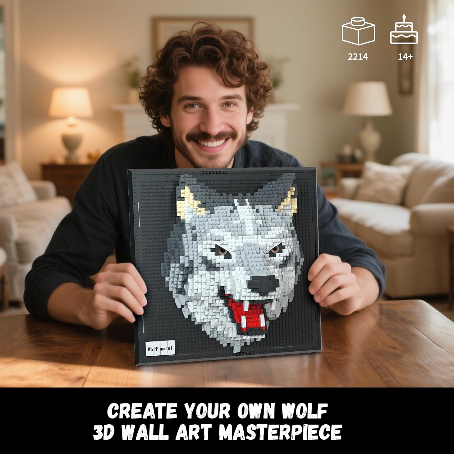 Wolf Animal 3D Wall Art Micro Mini Building Blocks Set for Adults, Unique Home Wall Decor or Table Display, No Compatible with Lego, Ideal Birthday Christmas Toy Gift for Teens (2214 PCS)