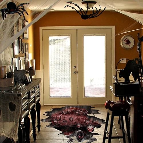 Miniatura 3 de Calcomanías de pared 3D de Halloween, calcomanías de suelo de esqueleto, zombi, calabaza, removibles, calcomanías de pared de Halloween para ventana