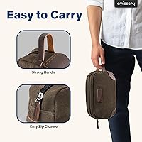 Vista 3 de emissary Bolsa de Aseo para Hombres de Cuero y Lona Neceser de Viaje Kit Dopp para Hombres Bolsa de Afeitar para Accesorios de Viaje, Café, L