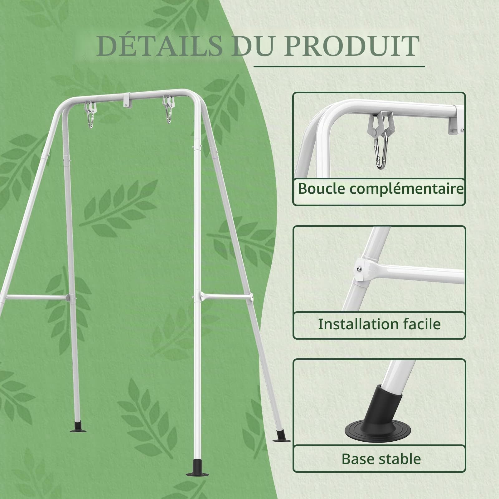 G TALECO GEAR Armature de hamac, pour fauteuil suspendu, charge maximale : 150 kg, pour l'intérieur ou l'extérieur, avec support (blanc A)