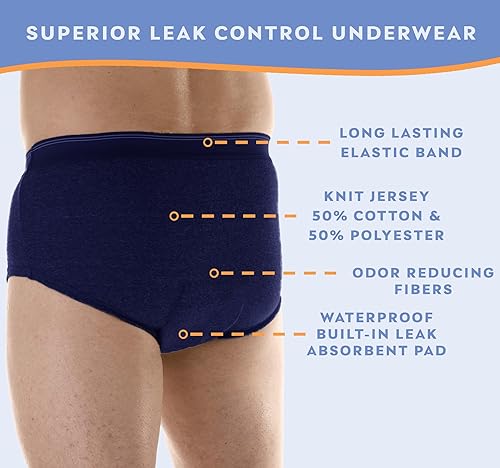 Miniatura 7 de Ropa interior súper para incontinencia para hombres, ropa interior de control de la vejiga reutilizable lavable, una pieza , L, gris, 1