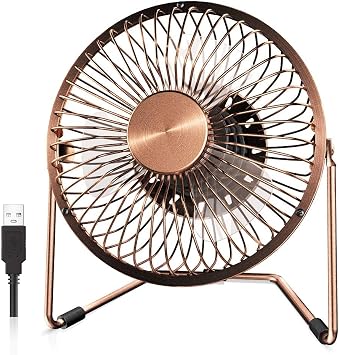 EasyAcc 6 Inch USB Desk Fan, 360Rotation Small and Quiet,Powerful Portable Strong Airflow,Mini Metal Personal Cooling Fan with 2 Speed for Home Office,BronzeUSB POWERED ONLY