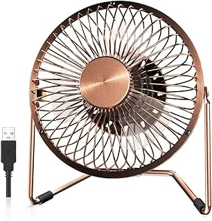 EasyAcc 6 Inch USB Desk Fan, 360°Rotation Small and Quiet,Powerful Portable Strong Airflow,Mini Metal Personal Cooling Fan with 2 Speed for Home Office,Bronze(USB POWERED ONLY)