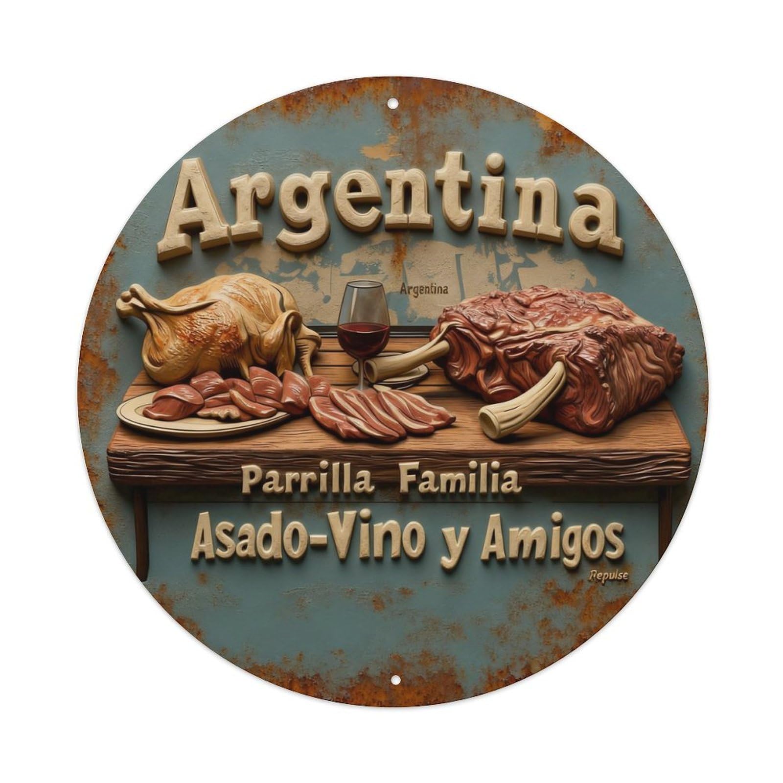 Argentina Grill Family Barbecue Wine And Friends Metal Tin Sign Plaque