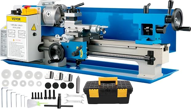 VEVOR Compact Metal Lathe 7" x 14", Adjustable Speed 0-2500 RPM, Equipped with 4" 3-jaw Chuck, Ideal for Metalworking, Benchtop Design for Metal Turning Projects