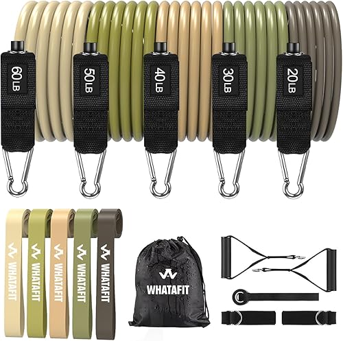 Miniatura 17 de WHATAFIT Bandas de resistencia, bandas de ejercicio, bandas de resistencia para entrenamiento, bandas de entrenamiento con asas para hombres y