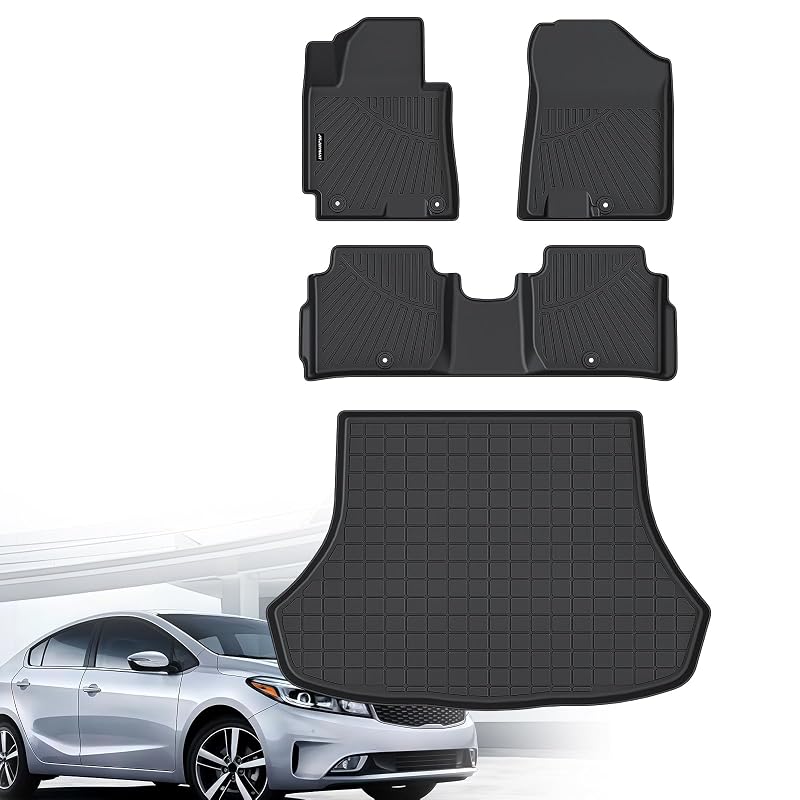 Kit de tapetes e forro para porta-malas MJBYMAT em TPE para Kia Forte Sedan 2014 a 2018, preto
