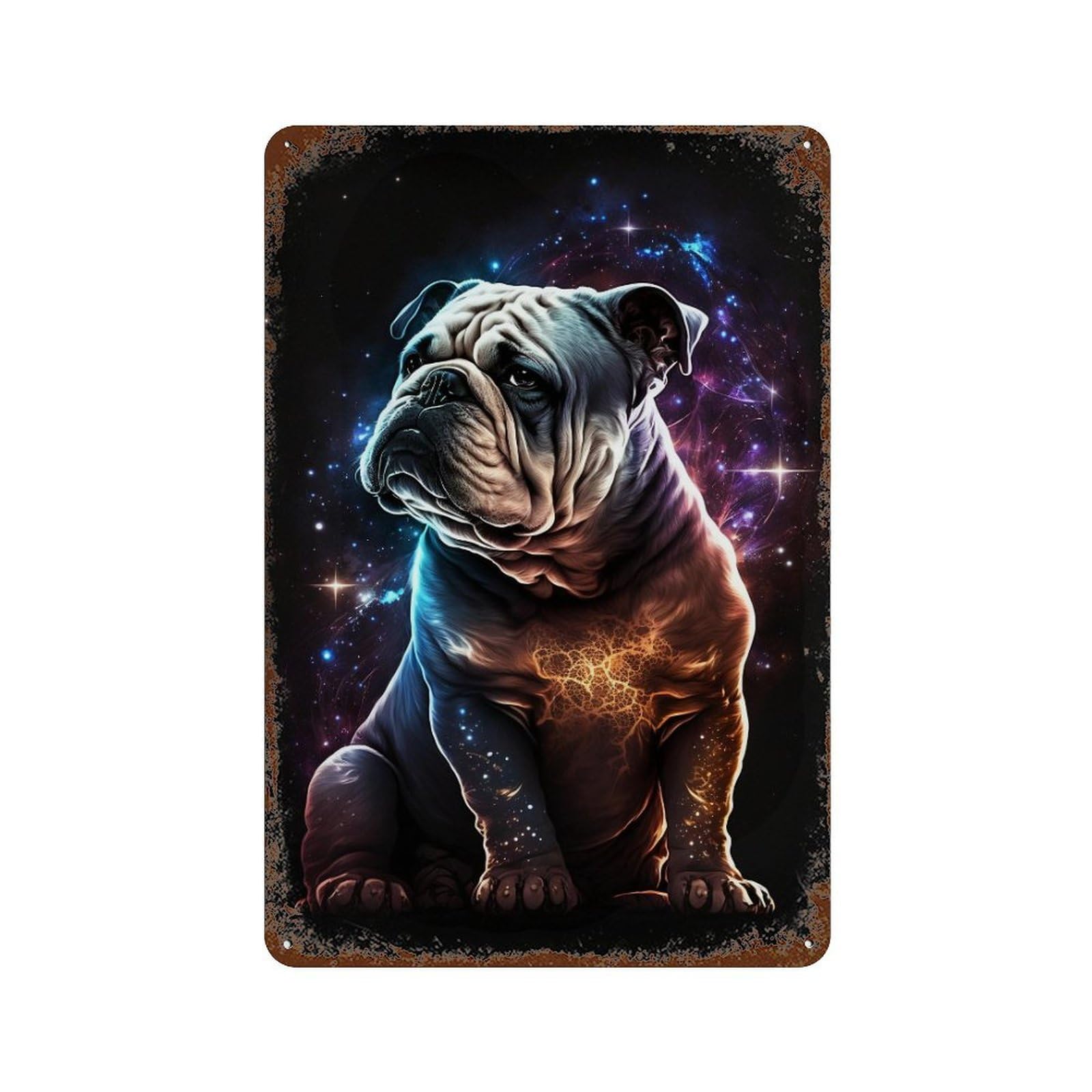 Cosmic Bulldog Art Print-1 Rust Effect Tin Sign 11.8"x7.9", Vintage Wall Decor for Garage, Pub Or Kitchen