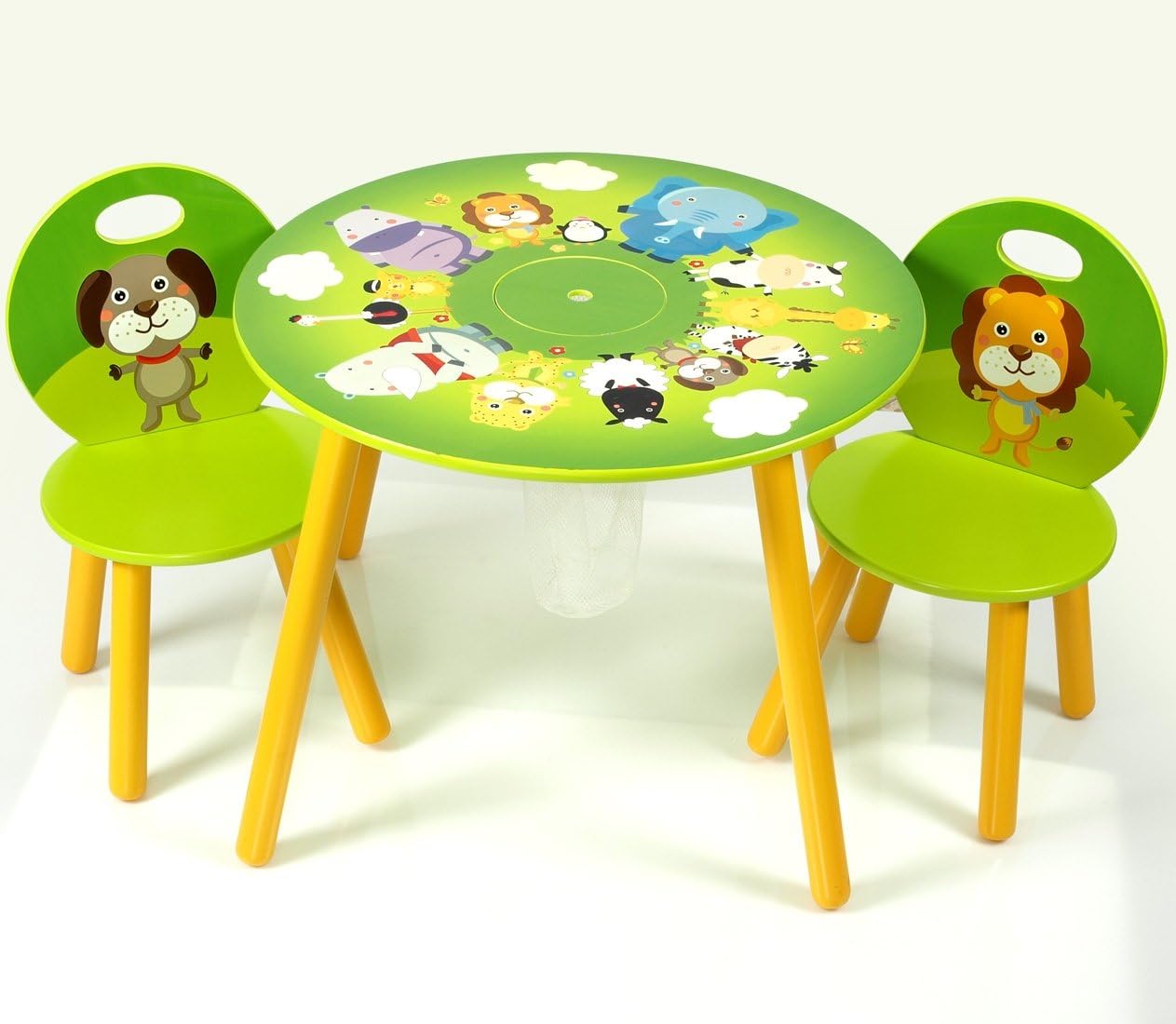 Kids Wooden Round Table and Chairs Set with Storage - Zoo