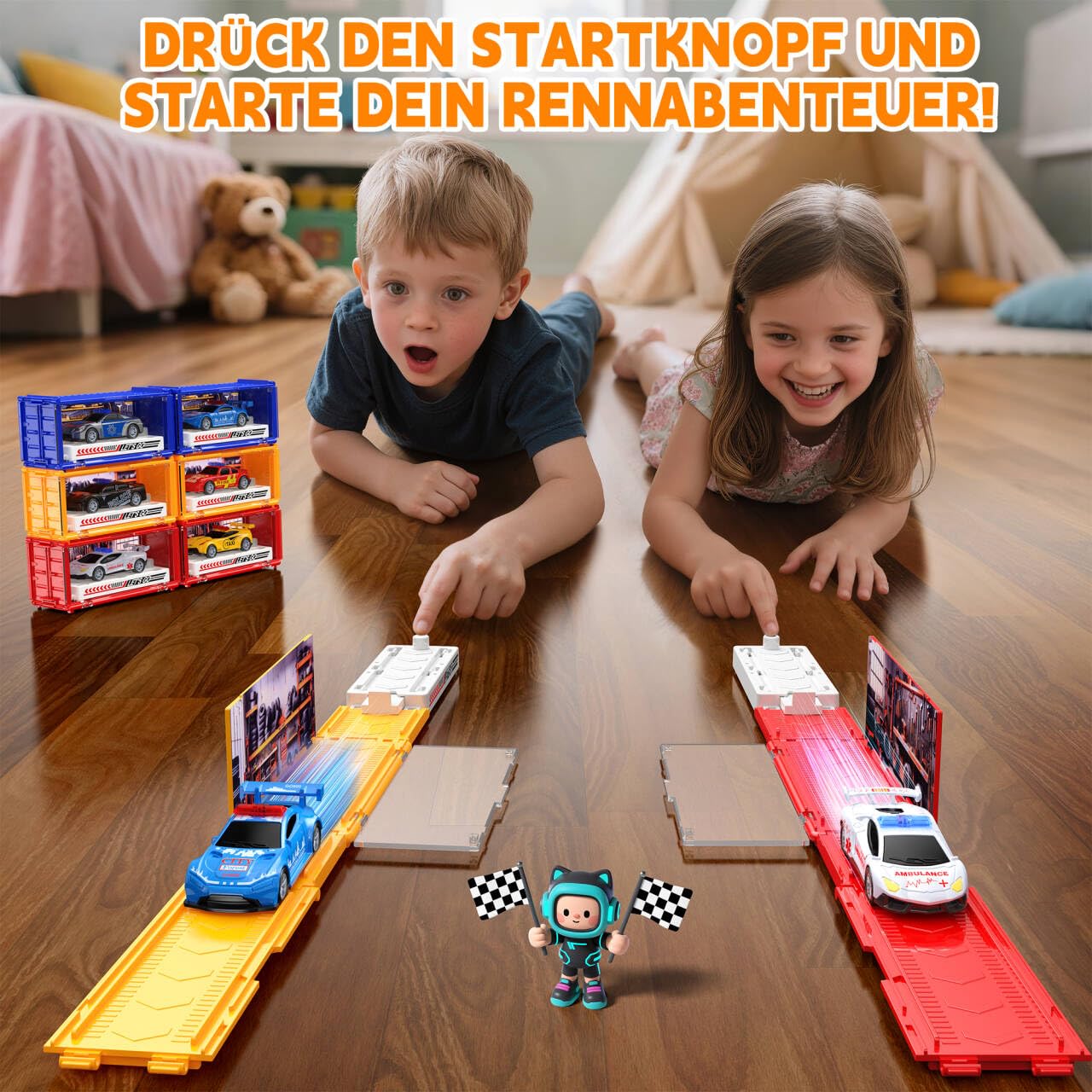 Set di giocattoli per auto, auto giocattolo in metallo con pista e garage, piccole auto per bambini dai 3 anni in su, regalo di compleanno per ragazzi e ragazze