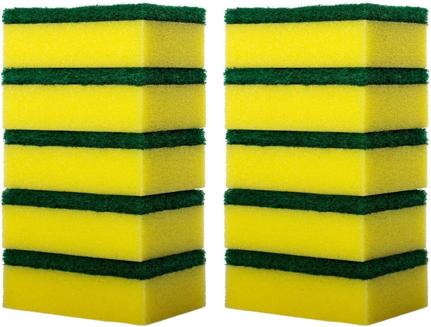 Wash the dishes with a sponge and clean the kitchen. A scouring pad