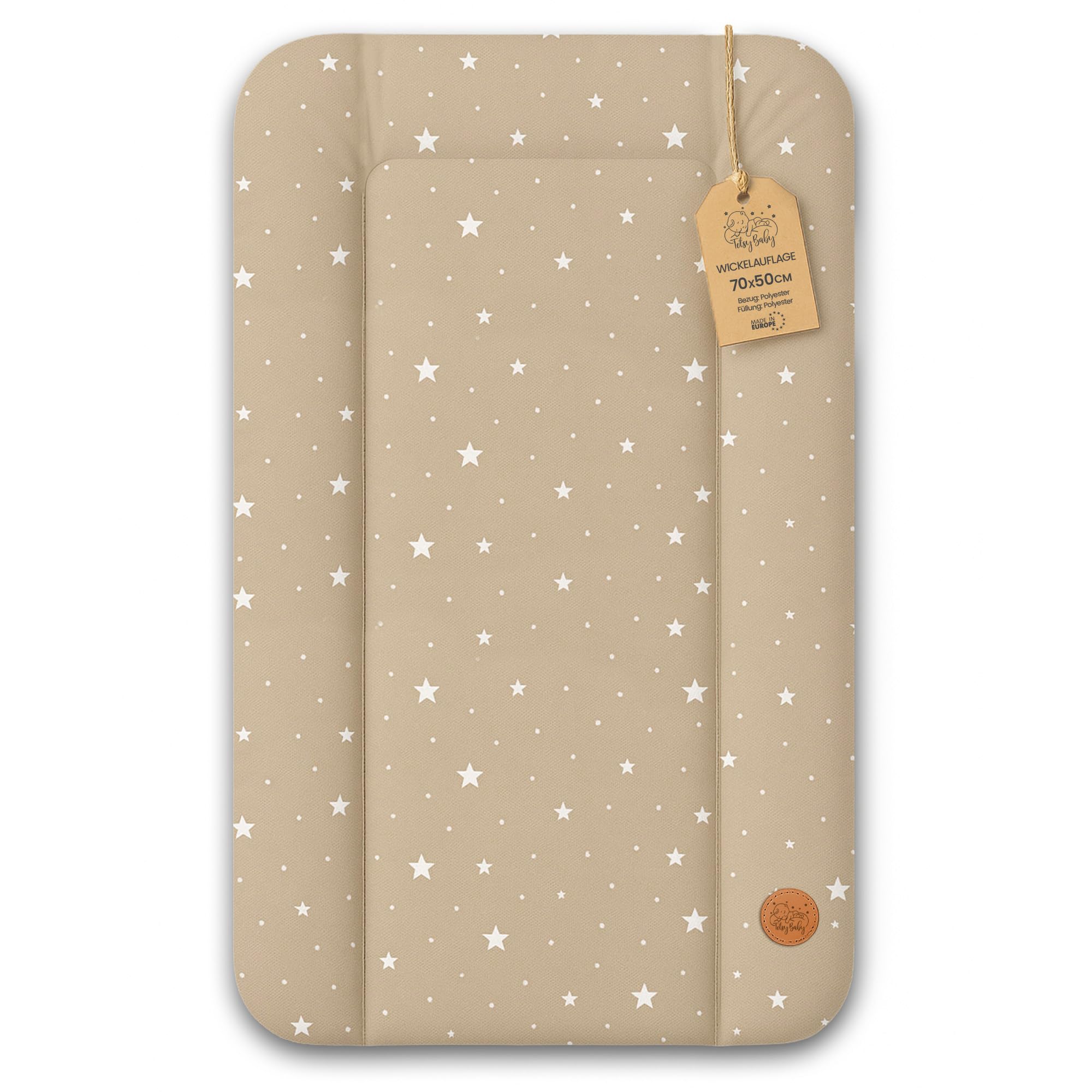Totsy Wickelauflage Beige Sterne – abwaschbar und wasserdicht; 70x50 cm