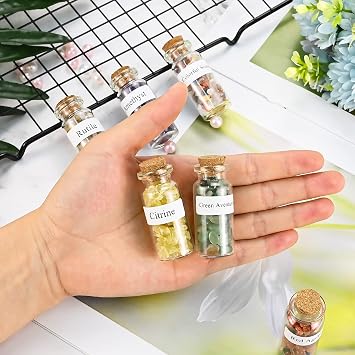 SIMDAO 12Pcs Crystals Gemstone Bottles Set, Healing Crystal Tumbled Stones Collection Kit Natural Quartz Gravel Wishing Bottle, Reiki, Healing, Meditation, DIY Decorations