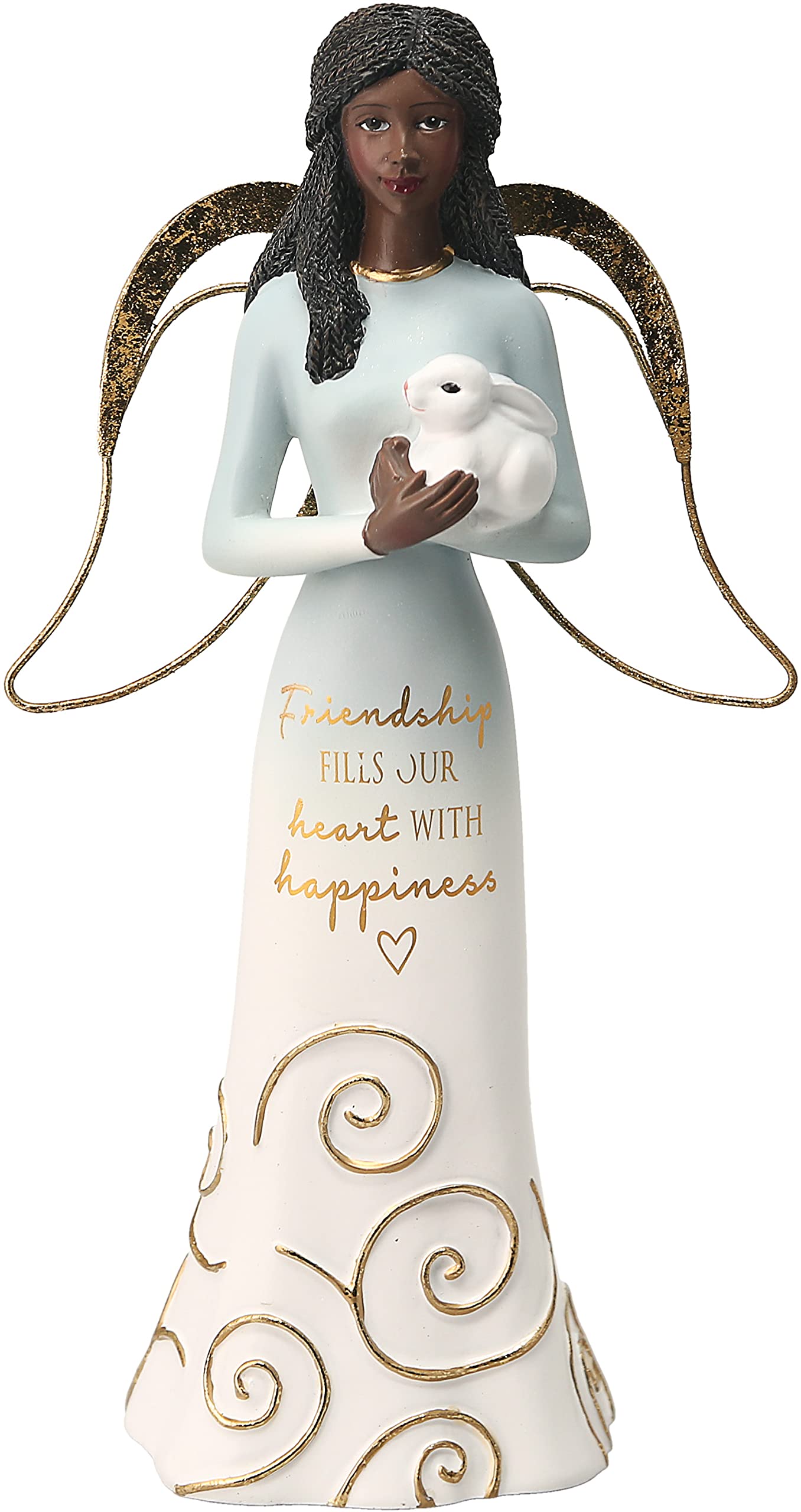 Pavilion Gift Company Friendship Fills Our Heart With Happiness - 7.5 Inch African American Bunny Collectible Resin Angel Figurine, White
