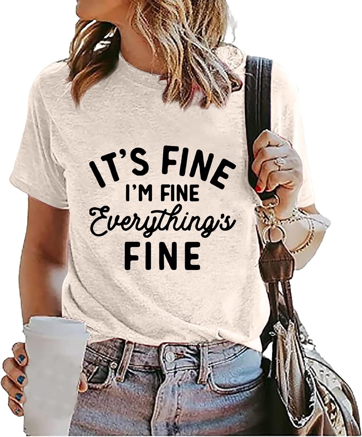 Its Fine I'm Fine Everythings Fine Tshirt Women Inspirational Short Sleeve Graphic Womens Tee Tops - Image 3