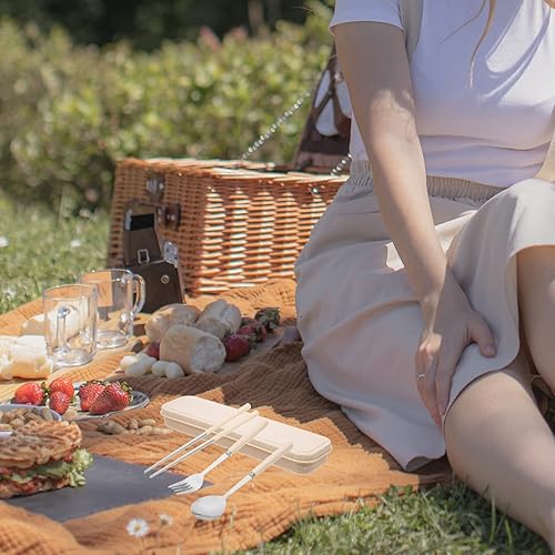 Miniatura 4 de Luxshiny Juego de utensilios de viaje reutilizables cuchillos tenedores vajilla portátil de campamento cubiertos utensilios de comer para oficina