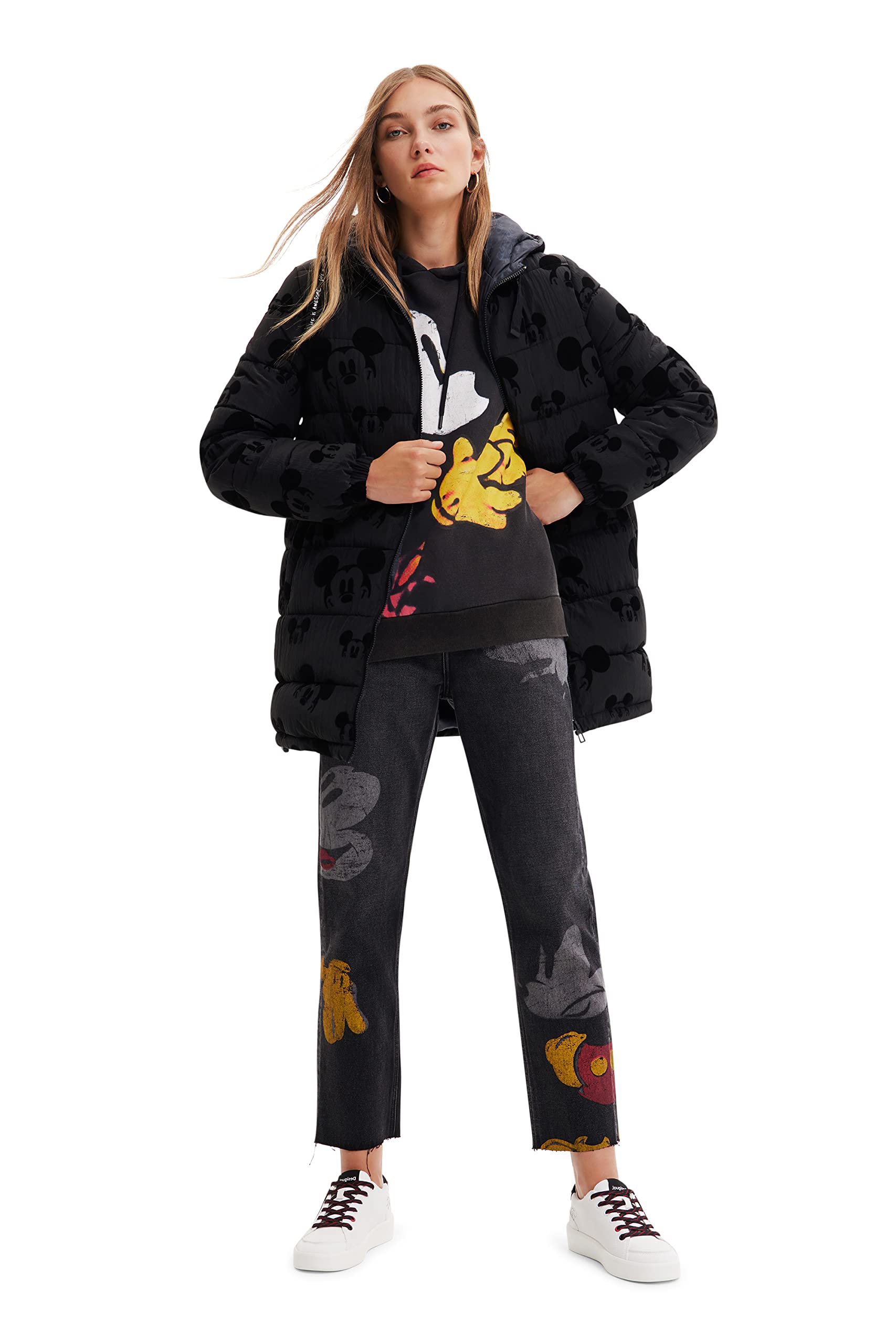 Desigual Padded_mickey, 2000 Black, CAPPOTTO LUNGO IMBOTTITO Donna