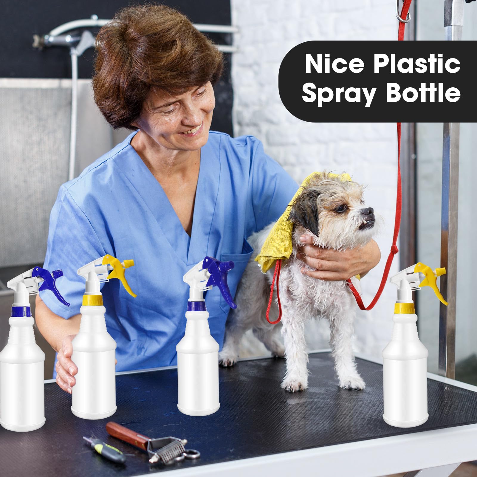 Eccliy 12 botellas de plástico de 16 onzas, vacías y reutilizables para limpieza, agua, detalles de automóviles o baño y cocina, comercial y residencial (amarillo, azul)