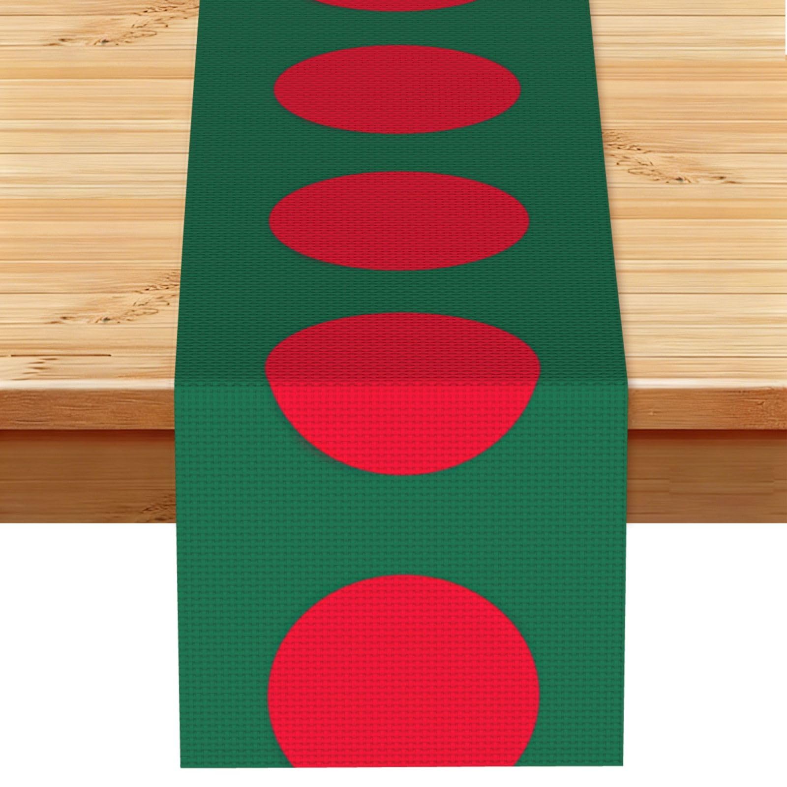 Flag of Bangladesh Printed Table Runner 13 x 72, Wrinkle Resistant Decor for Dining Table Coffee Table Fireplace
