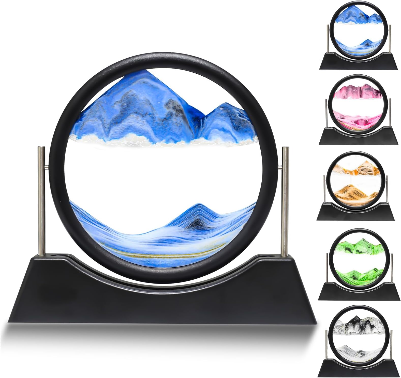 Moving Sand Art Liquid Motion,3D Flow Sand Painting Quicksand Decor,Stress Relief Moving Sand Art Picture with Round Glass for Office Home Decoration