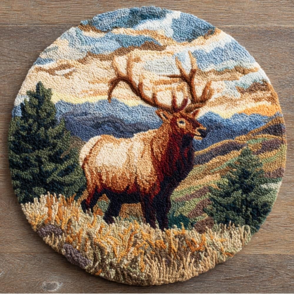 WallustrioaW Round Latch Hook Rug Kits Elk for Adults and Starter 50 * 50Cm