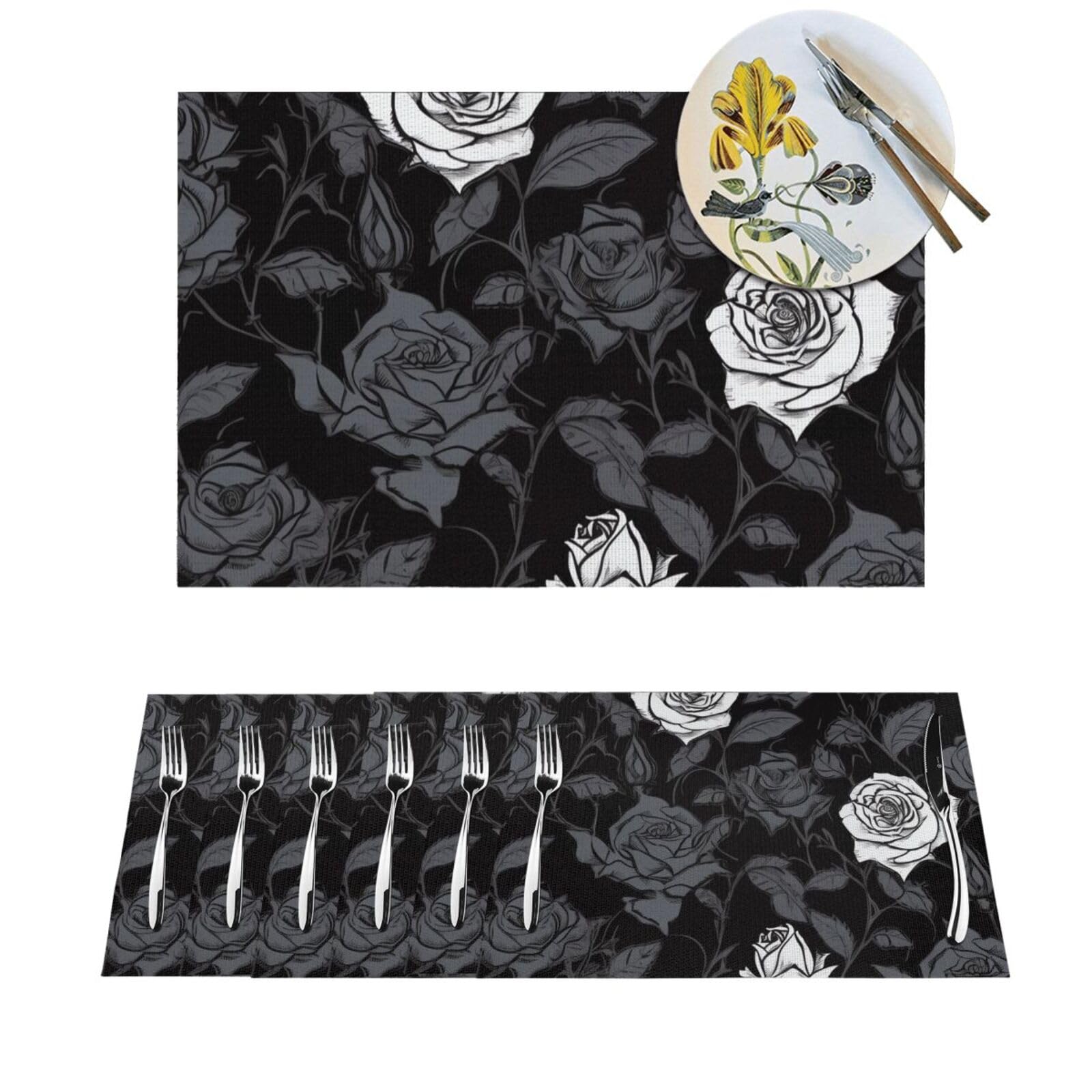 Sets de table antidérapants et thermorésistants motif rose gothique lot de 4
