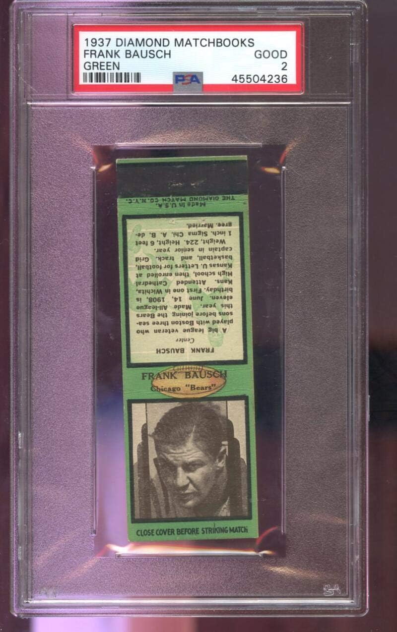 1937 Diamond Matchbooks Match Book Cover Green Frank Bausch Chicago Bears PSA 2 Graded Football Card