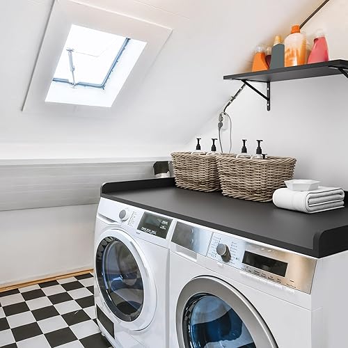 Miniatura 7 de Kaboon Lavadora secadora solo encimera, encimera de melamina con rieles de borde, 27.5 pulgadas de profundidad x 54 pulgadas de ancho, organización