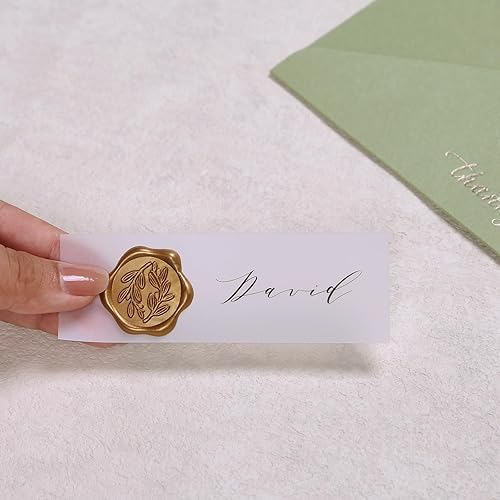 Miniatura 7 de UNIQOOO Pegatinas de sello de cera - Sellos de sobre para invitación de boda de rama de olivo, 100 piezas de pegatinas autoadhesivas de oro antiguo,