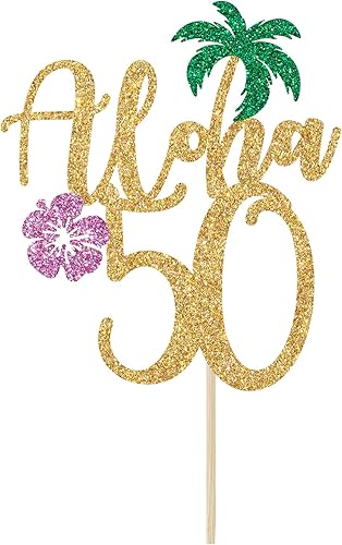 Miniatura 6 de Aloha - Decoración para tartas de 50 años, decoración de cumpleaños de 50 años, 50 años amado y bendecido, decoración de fiesta de cumpleaños