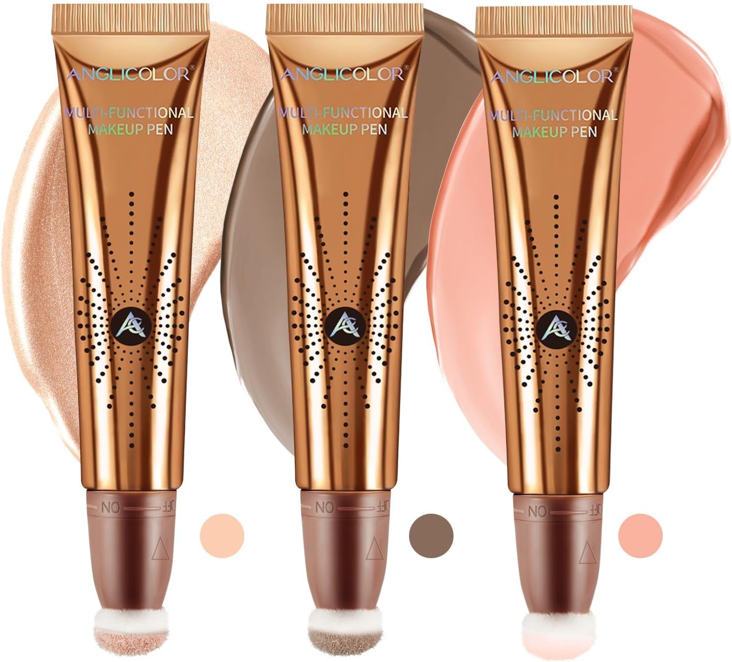 Anglicolor 3PC Liquid Contour Blush Highlighter Beauty Wand Set - Smooth & Lightweight Contour Stick for Liquid Contour, Blush, Highlighter Application, Vegan & Cruelty-Free (01+04+05)