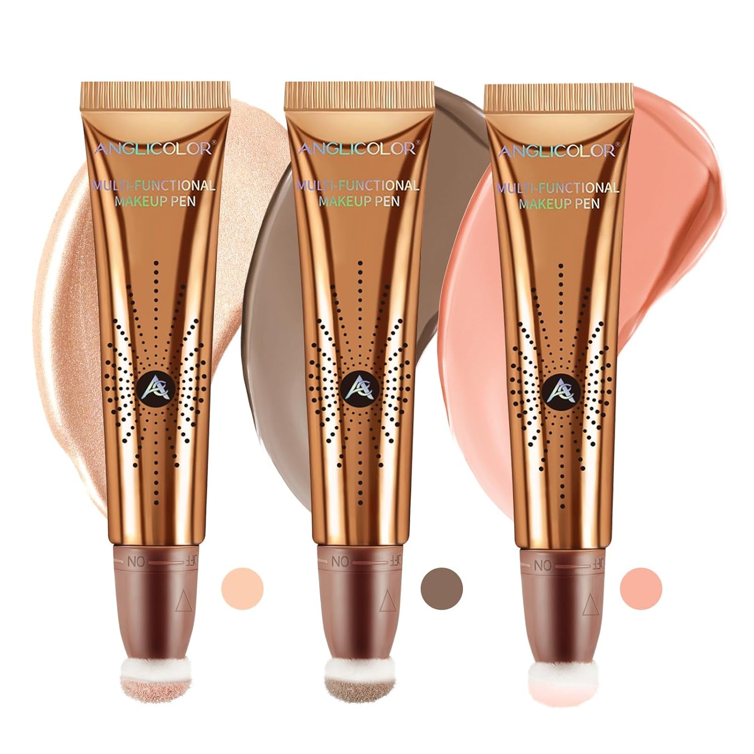 Anglicolor 3PC Liquid Contour Blush Highlighter Beauty Wand Set – Smooth & Lightweight Contour Stick for Liquid Contour, Blush, Highlighter Application, Vegan & Cruelty-Free (01+04+05)
