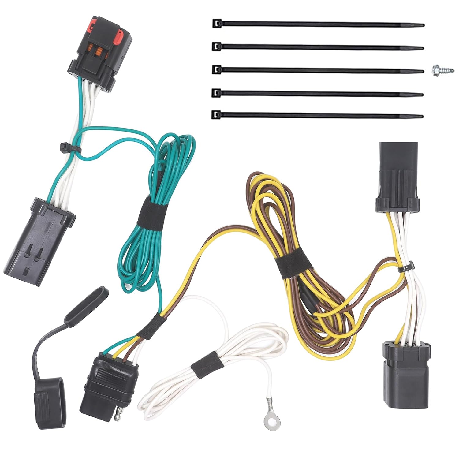 Custom Fit T-Connector Harness 4 Way Flat Trailer Wiring 55537, Compatible with 2004-2007 Chrysler Town & Country; Dodge Caravan; Dodge Grand Caravan
