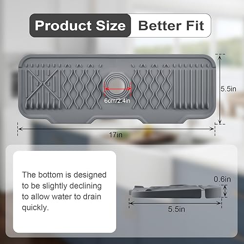 Miniatura 3 de Protector contra salpicaduras para fregadero de cocina, alfombrilla de silicona para grifo de cocina, diseño de pendiente de 5 para un drenaje más