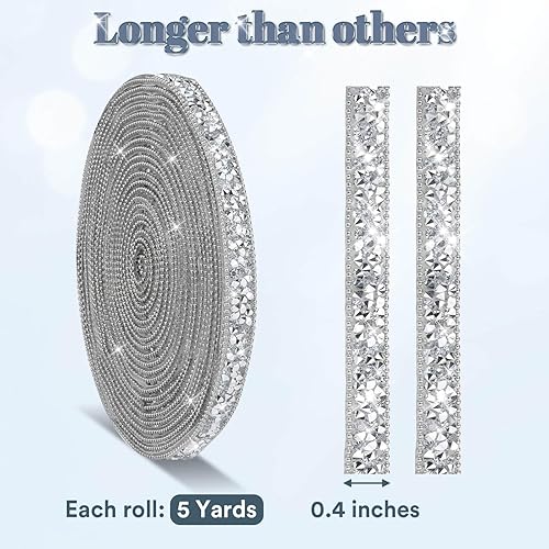 Miniatura 11 de Cintas autoadhesivas de diamantes de imitación de 5 yardas, tiras de diamantes de imitación plateadas, calcomanías de diamantes de imitación
