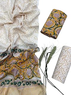 DRAVINAM Trends Unstitched Sanganeri Hand Block Print Pure Cambric Cotton Suit Dress Material for Women with Mulmul Cotton...