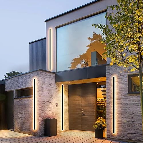 Miniatura 9 de Aipsun Paquete de 2 lámparas de pared negras para exteriores de 39.4 pulgadas, aplique de pared LED moderno, luces exteriores lineales largas 3000 K