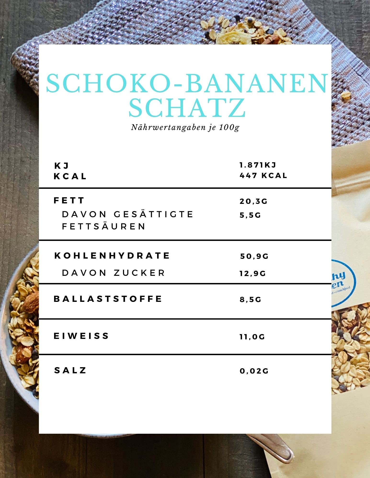 Crunchy Queen Schoko-​​Bananen Schatz Knusper-Müsli Schokolade Banane Granola vegan & palmölfrei (3x 340g)