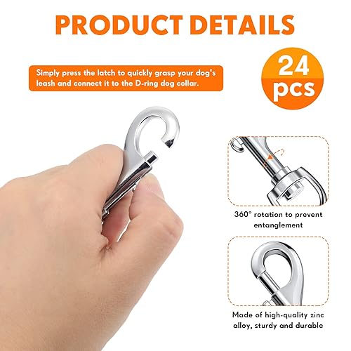 Miniatura 3 de Therwen 24 ganchos giratorios a presión para correa de perro, resistentes con cierre de bandera de 2.76 pulgadas, ganchos de clip de un solo