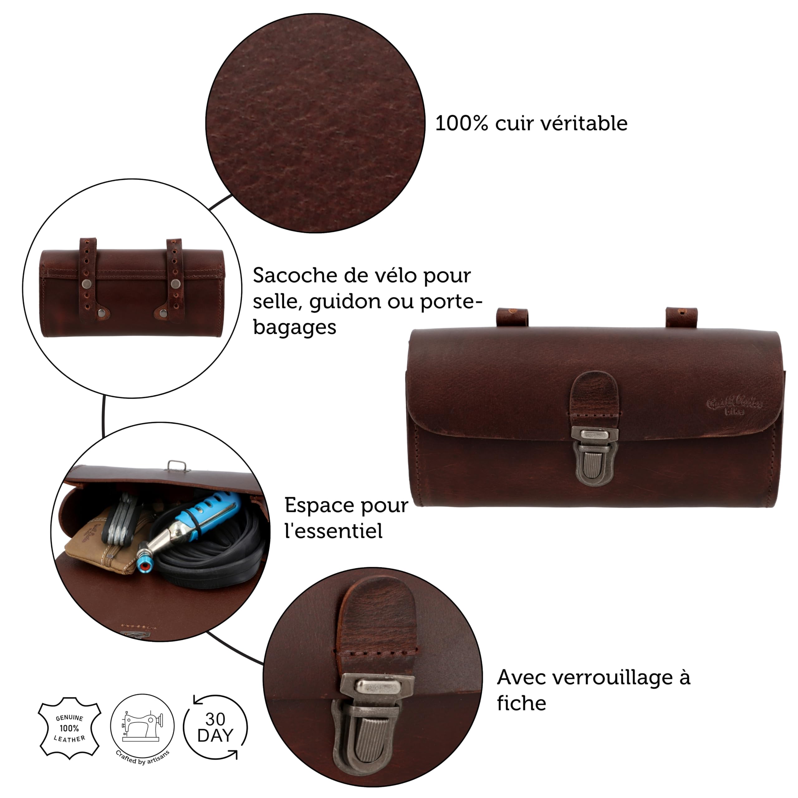 Sacoche cavalières de porte bagage 2 volume marron VELOX pour mobylette vélo cyclo - Auto